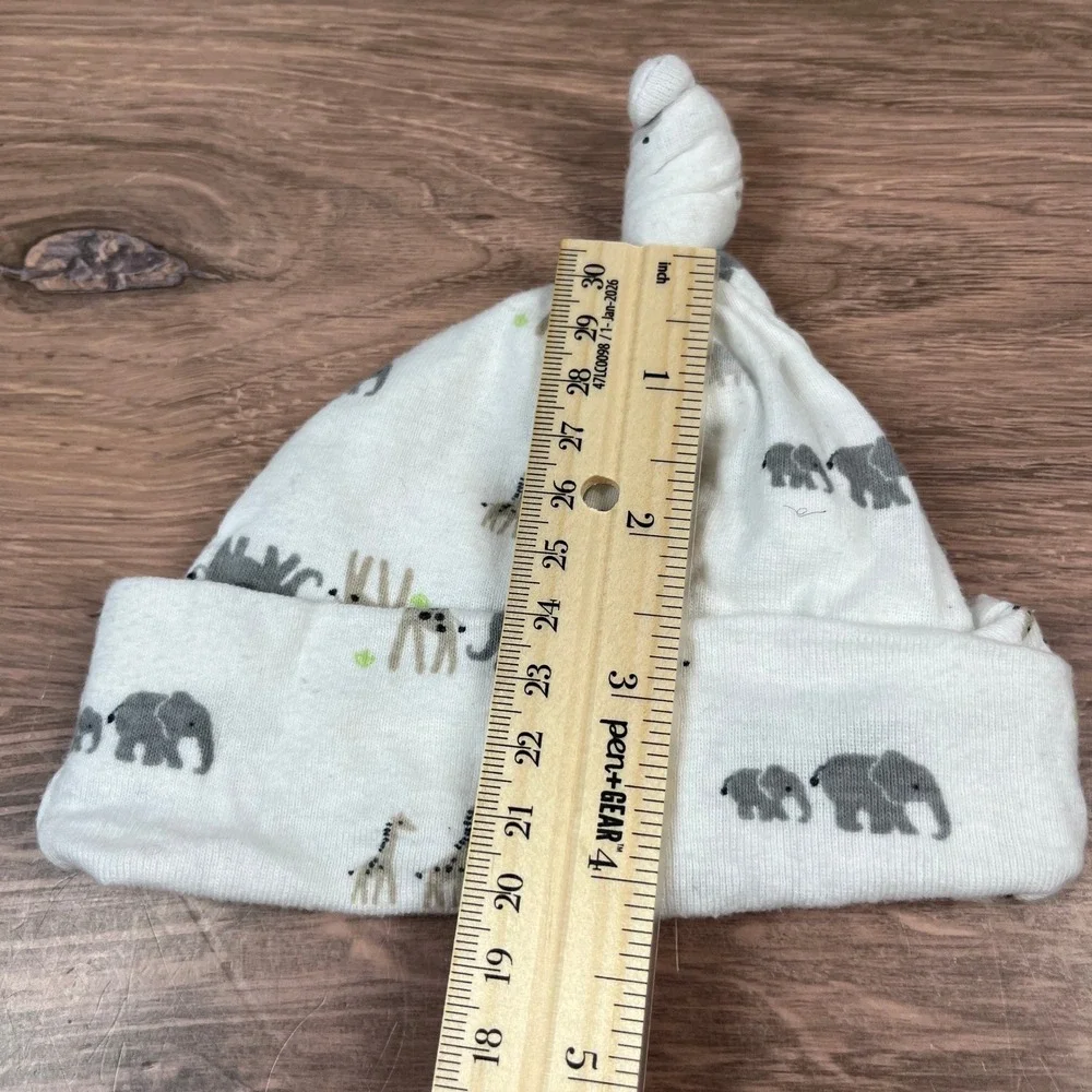 Target Gerber Baby Hats 0-6M Black White Grey Striped Elephant Top Knot 4 Pack
